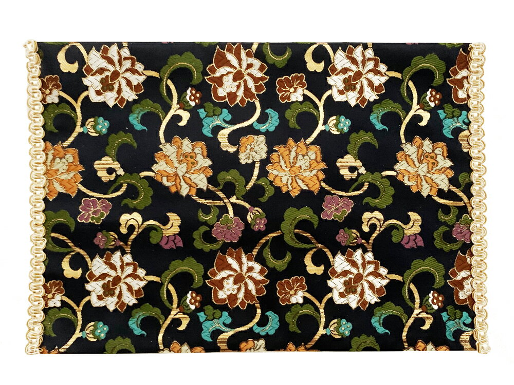 仏具 防火マット 経机敷き 防炎 敷物 上金襴 16号サイズ 25.3×38.5cm ブラック 黒 マルチカラー仏壇用 ..