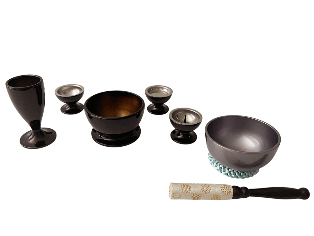 5-Piece - 仏具 五具足 濃ブラウン おりんセット 仏具セット 5点セット 茶 香炉 湯呑 ローソク立て 仏器 花瓶おしゃれ モダン セット 家具調 仏壇仏具 モダン仏具 ミニ仏壇 小型 コンパクト 省スペース
