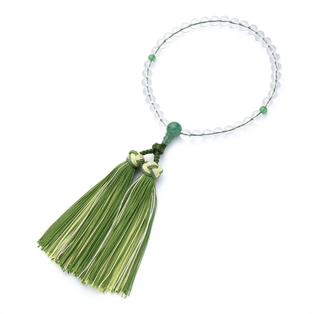 数珠 京念珠 女性用 本水晶 7mm アベンチュリン仕立 銀花かがり房 葬儀 葬式 フォーマル【レビューで18..