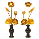 【本日ポイント最大20倍】仏具 アルミ常花 消金色 5本立 4号 華鋲セット(京色)