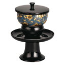 【本日ポイント最大20倍】仏具 高茶台セット 九谷焼茶碗付 黒 青粒鉄仙 4.5寸