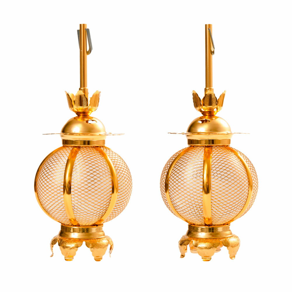 仏具 アルミ 新丸型 院玄吊灯篭 金色 コード無（1対）中