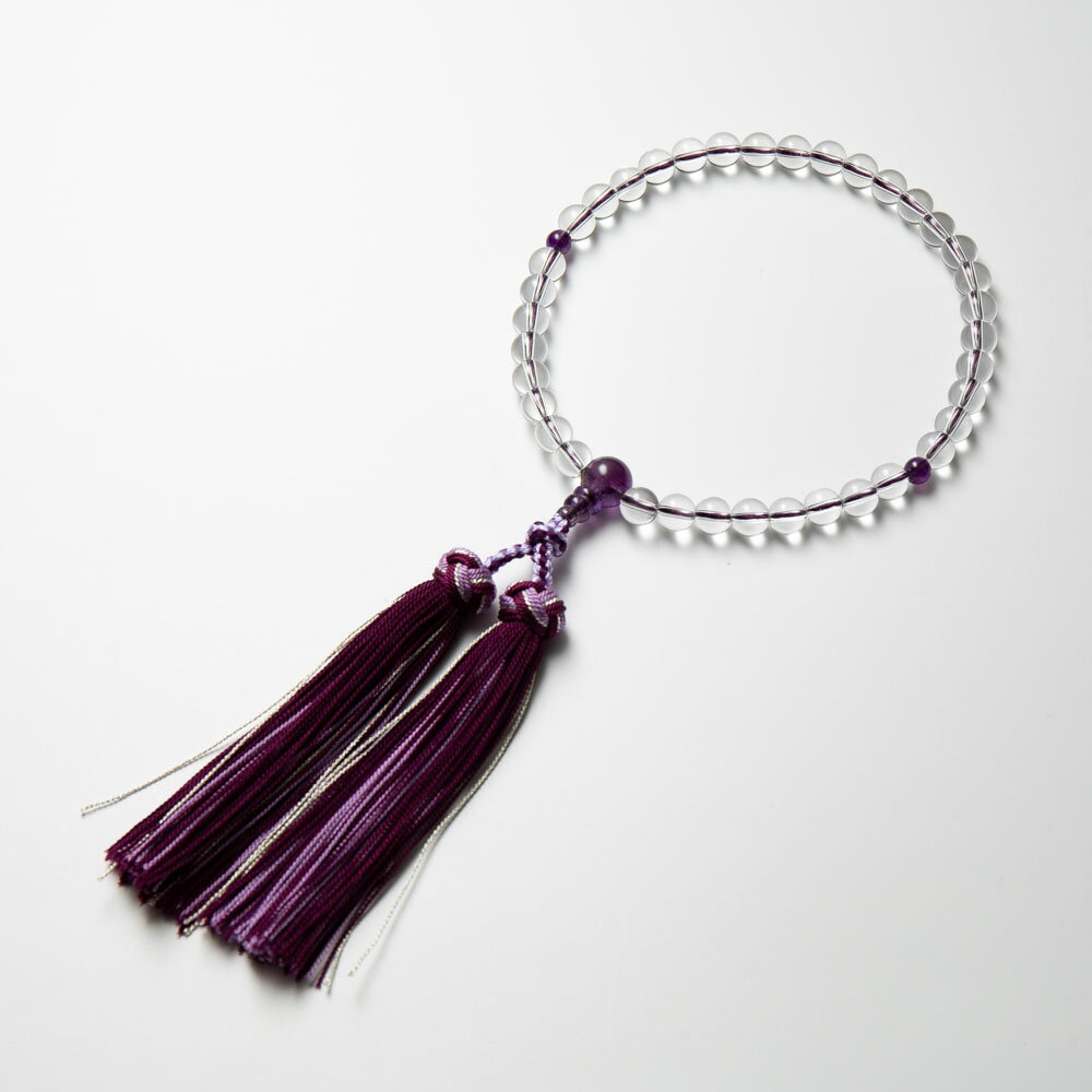 数珠 京念珠 女性用 本水晶 7mm 紫水晶仕立 銀花かがり房