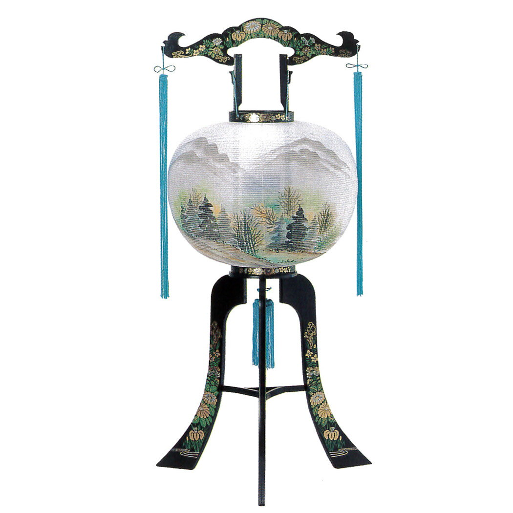 Bon Paper Lanterns - 盆提灯 回転提灯 2号山水 K-222 ビニロン プラスチック台 回転灯 コード式 高96 初盆 提灯 回転灯
