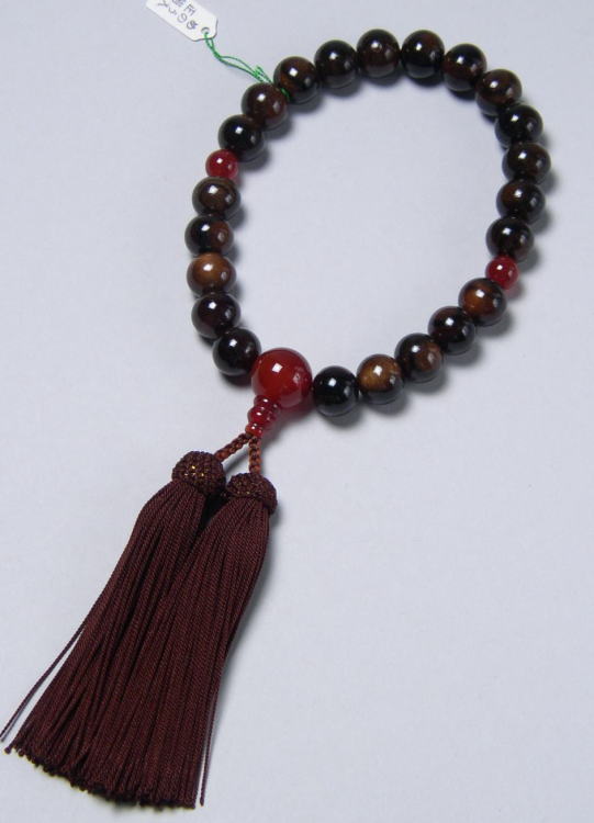 縞黒檀22玉メノウ仕立正絹頭房(こげ茶) 数珠 男性用 葬祭 フォーマル 葬儀 各宗派男性用数珠【上級品】【納期3〜5営業日必要】