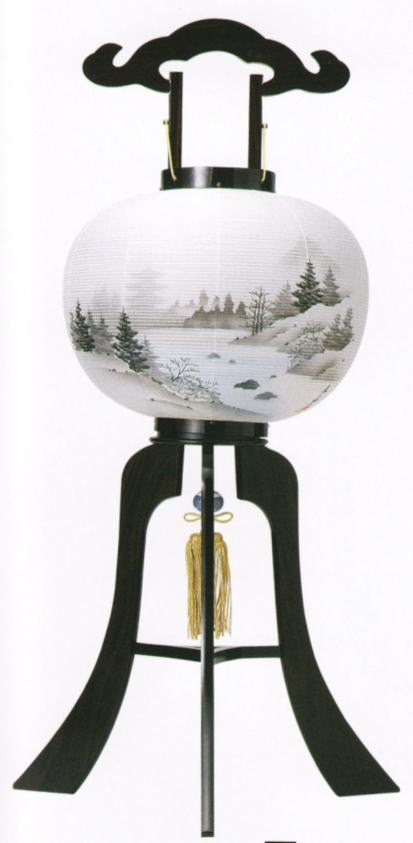 盆提灯 銘木大内提灯 『宝林ME34』黒檀 12号 山水 絹 二重張 絵入 （盆提灯・盆ちょうちん）/盆提灯 盆ちょうちん 初盆 お盆 初盆 新盆 提灯 飾り 盆棚 精霊棚 提灯飾り 盆灯籠 モダン 仏具 仏壇用品 お盆飾り 盆 灯篭 お盆供養