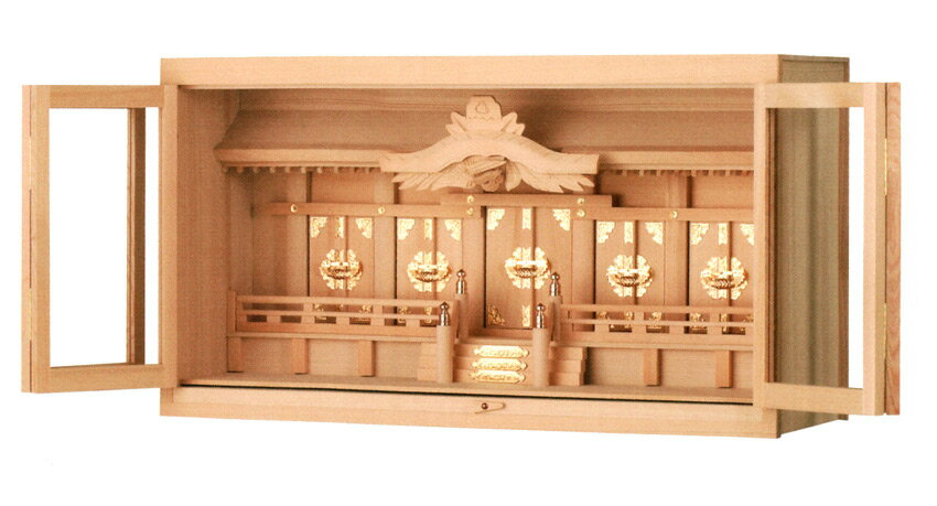 五社 神棚 ガラス扉 スライド棚付 箱型 27号(幅80)尾州 桧 （木曽桧）扉 金具付【国産】 / モダン おしゃれ お札入れ ガラス宮 神道 御札 吊り棚 ガラスケース付き 神棚ケース 受験 合格祈願 会社 箱型