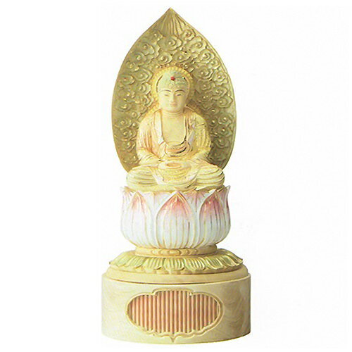 仏像 | 花蓮台 別台付 座釈迦 切金淡彩 総白木 1.8 D03 | 高186(152)×幅89×奥行83mm ※()内は増台を差し引いた場合の総高さです。