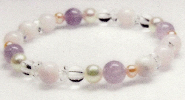腕輪 石 ブレス ピンクカルサイト・淡水パール・ラベンダーアメジスト・水晶 107 天然石 上級品 (美と健康・幸運)