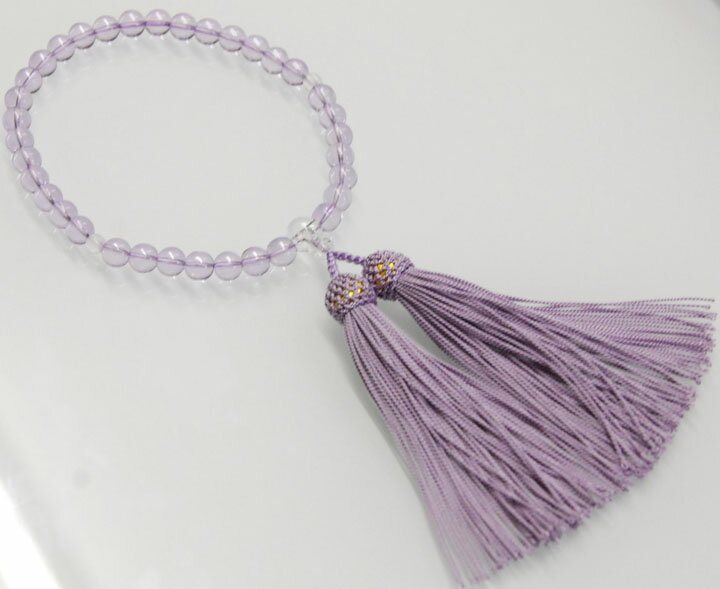 数珠 ガラス ローズアメジスト調 8ミリ珠ハリ仕立人絹藤色(袋入) 女性用 念珠 送料無料【定形外郵便送料無料】