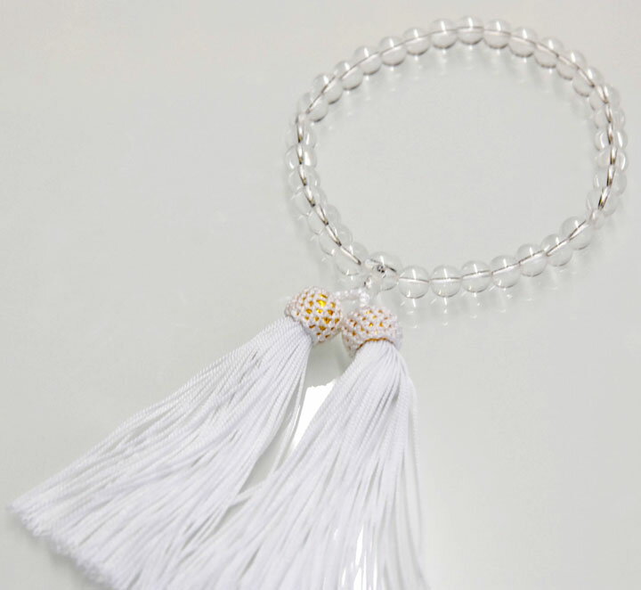 数珠 ガラス 水晶調 8ミリ珠共仕立人絹白色(袋入) ガラスハリ仕立 女性用 念珠 数珠タイプ ブレスレット 葬儀 葬祭 フォーマル お葬式 レディース 8mm...