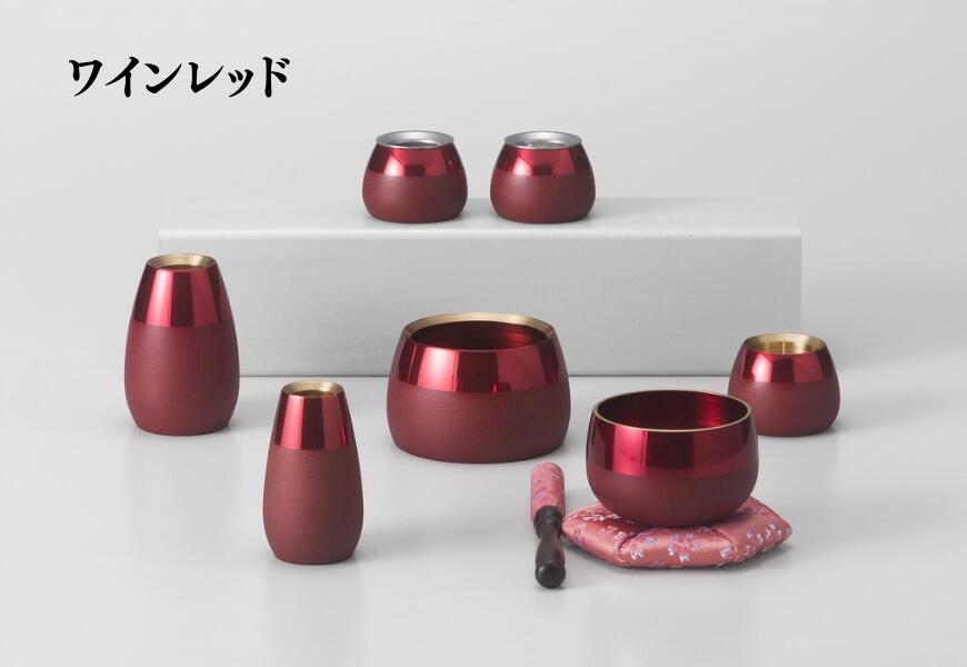 【仏具 2.5寸】コクーン ブラウン モスグリーン ワインレッド ピンクゴールド 霞グリーン 霞ブラック 7点セット 仏具セット 仏具 仏壇 小物 花立 香炉 灯立 茶器 仏飯器 線香差 おりん 真鍮 送料無料 3