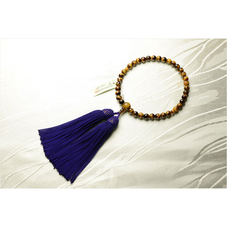 国産京都の数珠・念珠【京念珠：虎目石共仕立】女性用数珠・正絹頭付房　化粧箱付でネコポス送料無料【RCP】