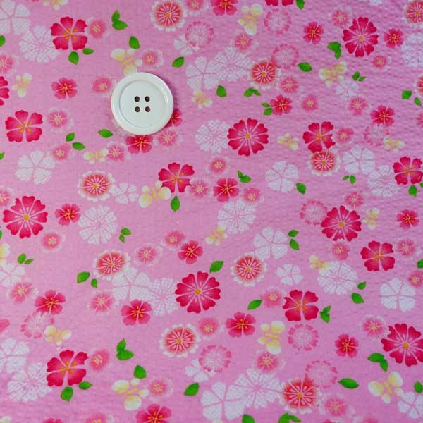 リップル　生地　和柄 朝顔　ピンク　112cm 幅ポコポコ　涼しい コットン　50cm単位 はかり売り
