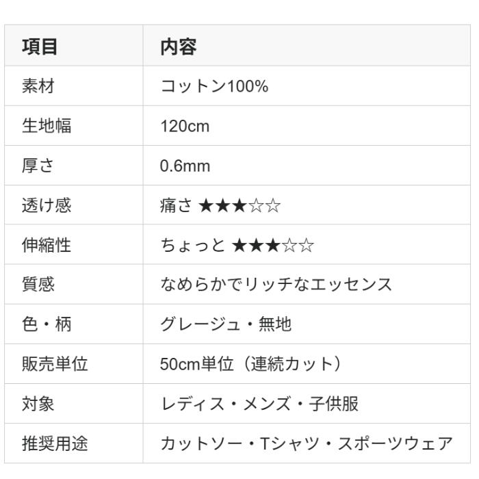 ニット生地 冷感 40/スムースニット バイオフィニッシュ グレージュ 120cm幅 tシャツ カットソー向き メンズ レディス 子供服 手芸 クラフト 生地 布 通販 日本製 50cm単位の価格 buuke-10011222 布の店ブーケ サンプル画像2