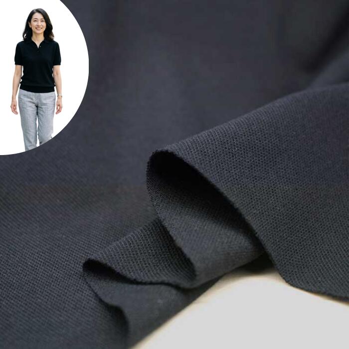 Fabric, Cloths - ニット生地 綿100% 鹿の子ニット ブラック 160cm幅 カットソー ポロシャツ向き レディス メンズ 子供服 手芸 布 生地 通販 日本製 50cm単位の 価格