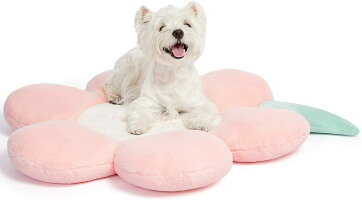 【犬猫用】ペットベッドマットお花/ピンクフラワーフリーサイズ洗濯可ベルベット安全パステルふわふわ