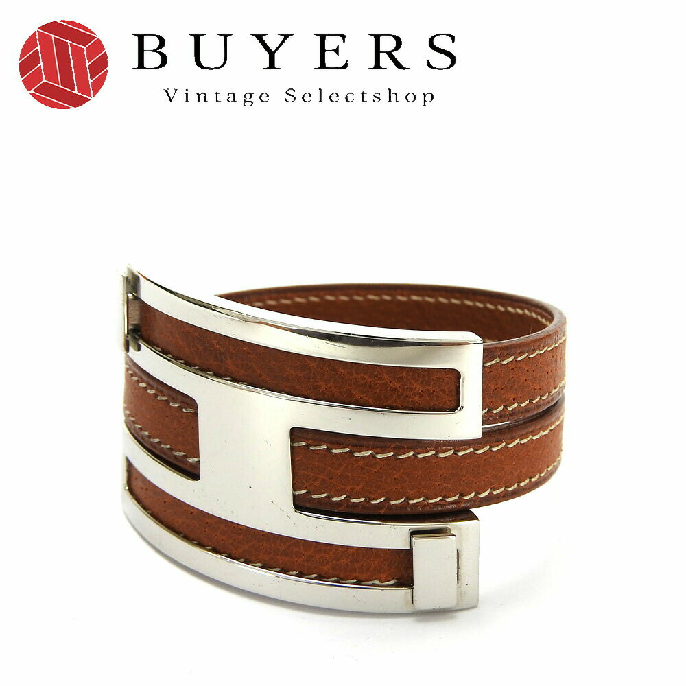 【5/1 0:00〜全品P10倍&クーポン配布中!!】【中古】エルメス バングル ブレスレット プスプス □E刻印 レザー 革 アクセサリー 小物 シルバー ブラウン メッキ レディース 女性 おしゃれ hermes bangle accessories silver brownのサムネイル