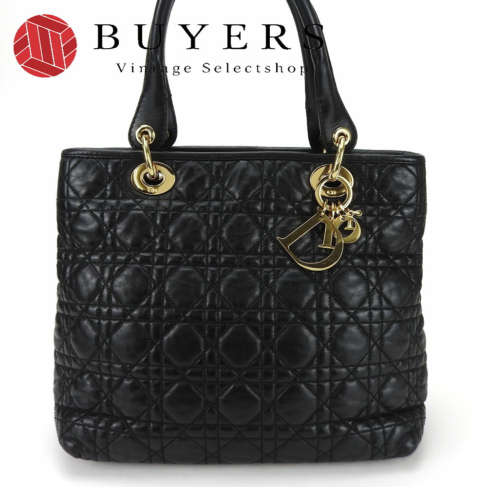 ●【中古】クリスチャンディオール トートバック ハンドバッグ レディディオール カナージュ ラムスキン レザー キルティング ブラック 黒 レディース 女性 Christian Dior tote bag black leather quiltingのサムネイル