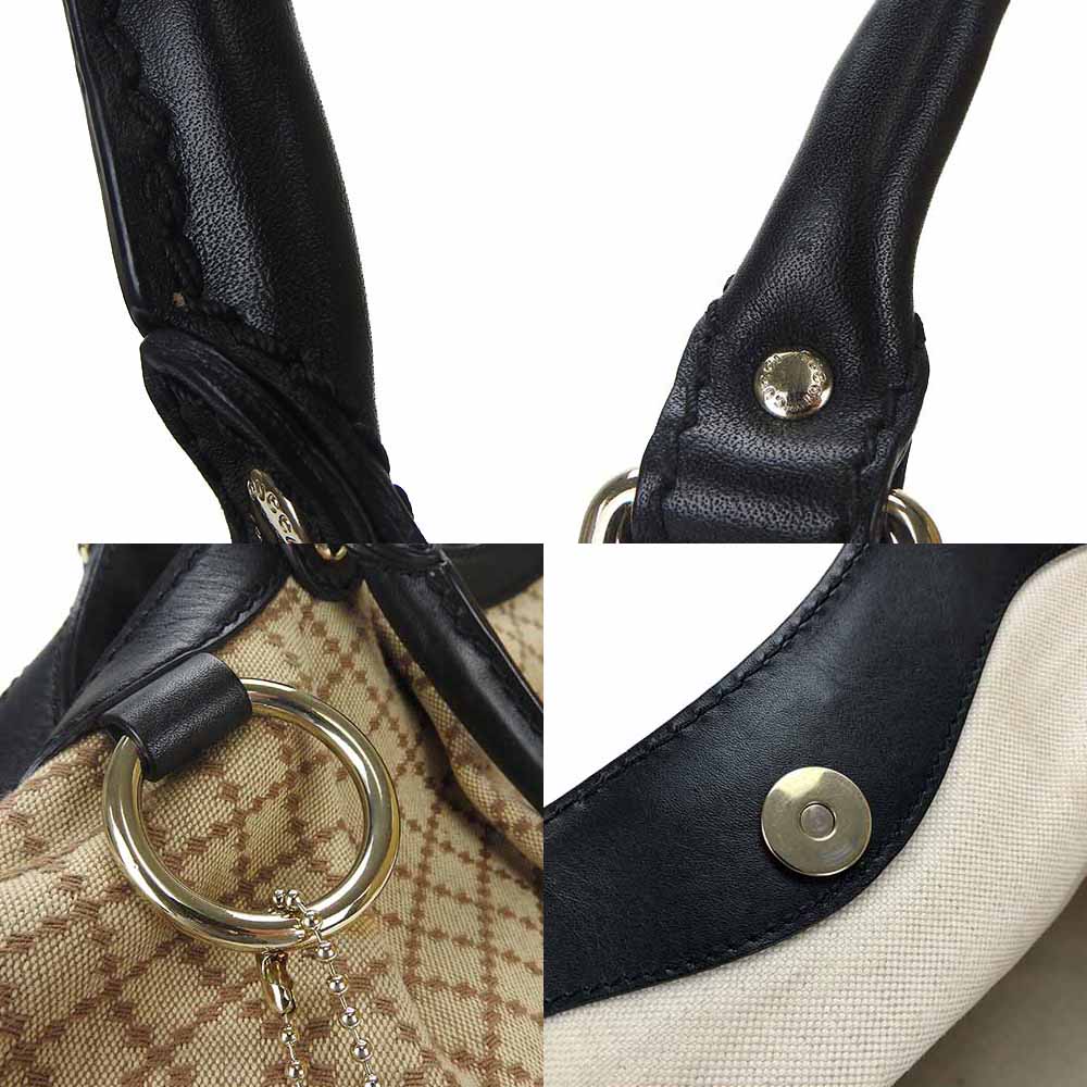 ■GUCCIグッチ211944ディアマンテハンドバッグロゴチャーム付きキャンバスレザー革ベージュ茶ブラック黒普段使いゴールド金具レディース女性カジュアル普段使いHandBagLogoCanvasLeatherBlackBeigeGold【中古】
