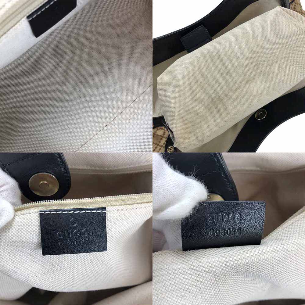 ■GUCCIグッチ211944ディアマンテハンドバッグロゴチャーム付きキャンバスレザー革ベージュ茶ブラック黒普段使いゴールド金具レディース女性カジュアル普段使いHandBagLogoCanvasLeatherBlackBeigeGold【中古】