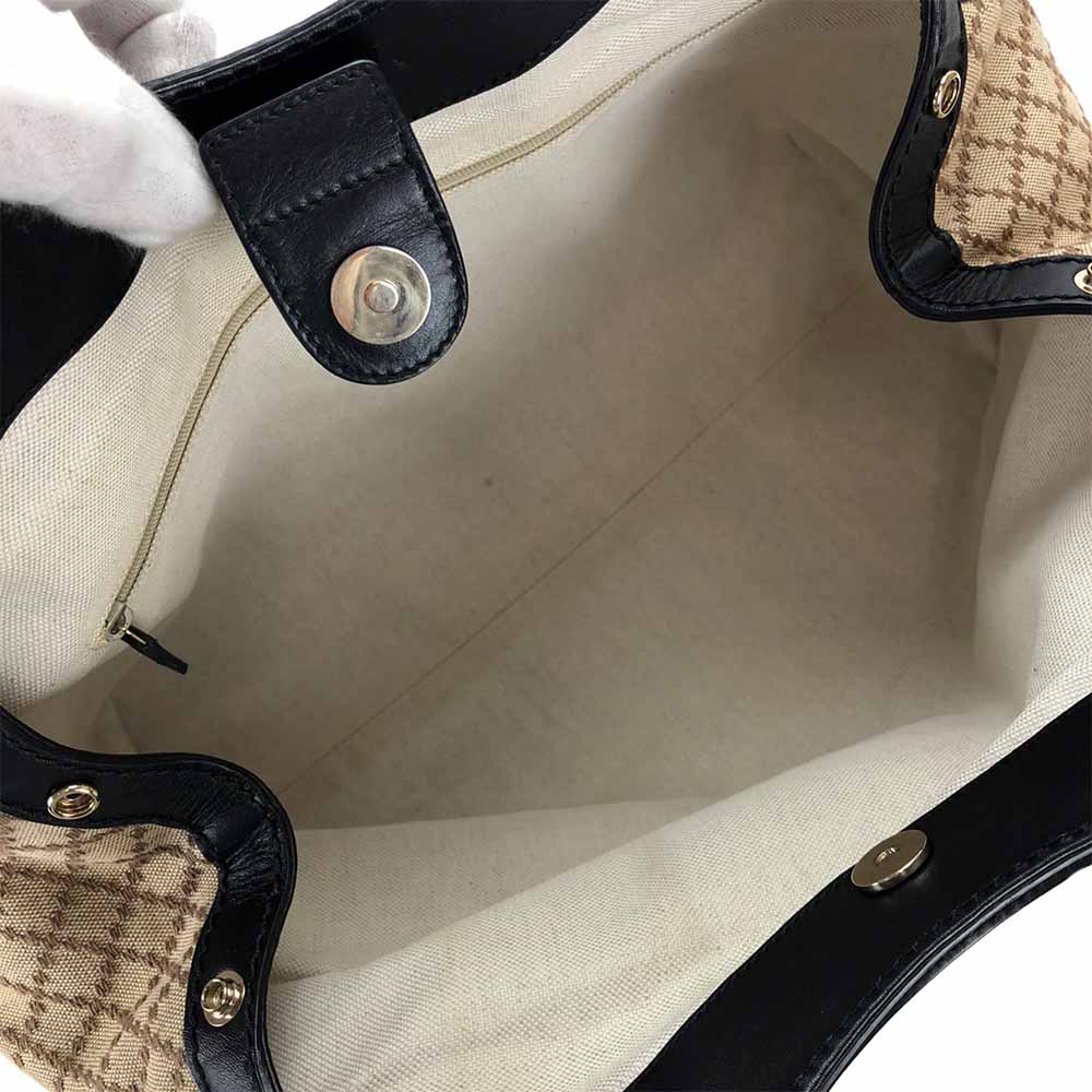 ■GUCCIグッチ211944ディアマンテハンドバッグロゴチャーム付きキャンバスレザー革ベージュ茶ブラック黒普段使いゴールド金具レディース女性カジュアル普段使いHandBagLogoCanvasLeatherBlackBeigeGold【中古】