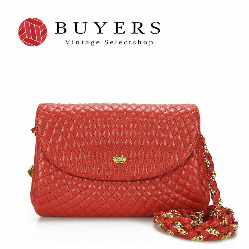 【中古】バリー BALLY チェーンショルダーバッグ BAG レザー ステッチ ゴールド金具 チャーム キルティング 赤 レッド Chain Shoulder Bag Quilted Red leather