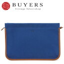 【中古】エルメス クラッチバッグ キャンバス レザー 革 ネイビー ブラウン 普段使い レディース 女性 HERMES clutch bag blue