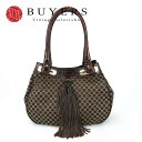 【中古】CELINE セリーヌ マカダム クロコ型押し トートバッグ ブラウン系 レザー キャンバス 普段使い レディース 女性 カジュアル タッセル フリンジ...