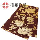 【中古】京袋帯 エンジ色 金色 花柄 六通柄 正絹 シルク お洒落用 呉服 着物(4)