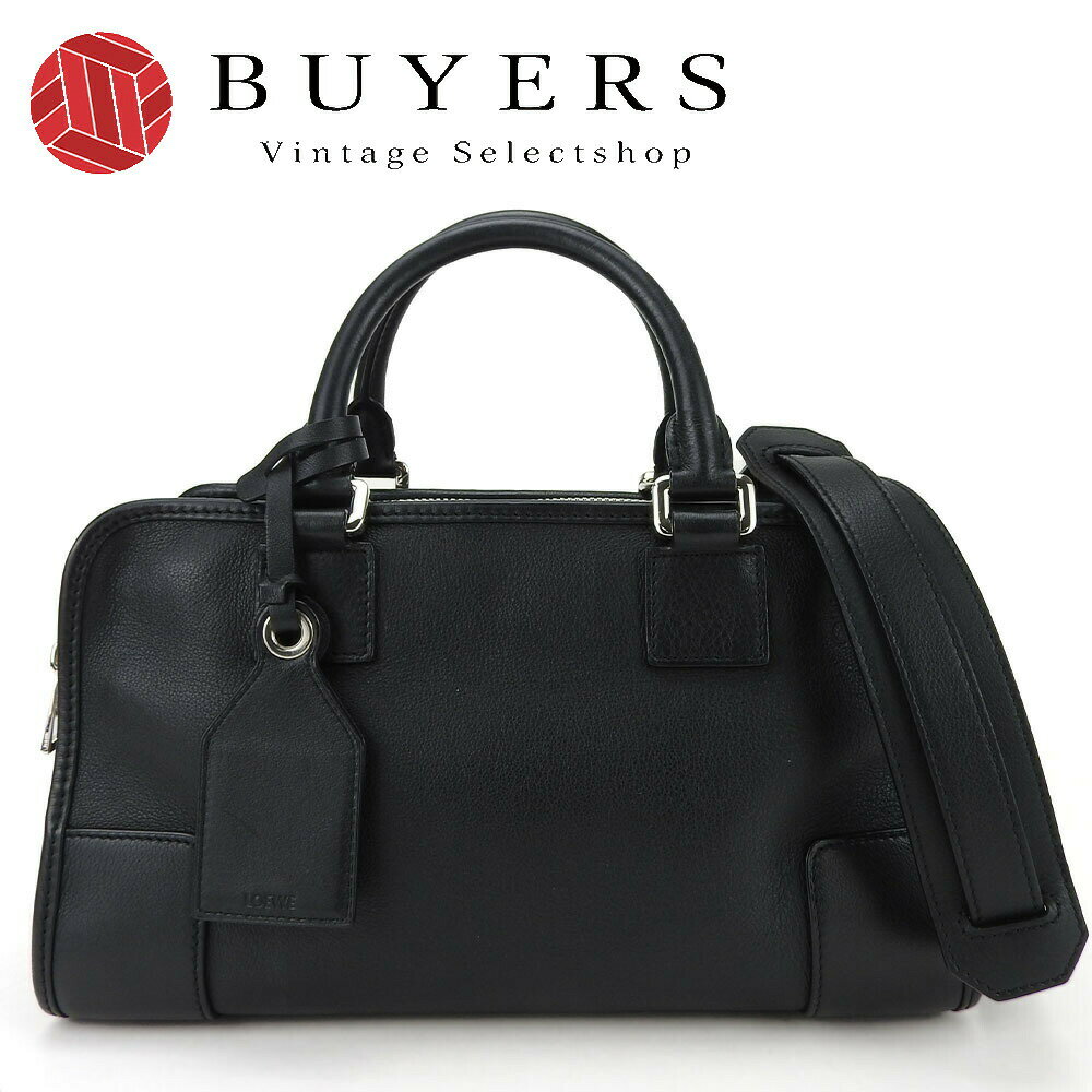 【中古】 ロエベ ハンドバッグ アマソナ28 レザー ブラック シルバー金具 2WAY アナグラム レディース 女性 LOEWE