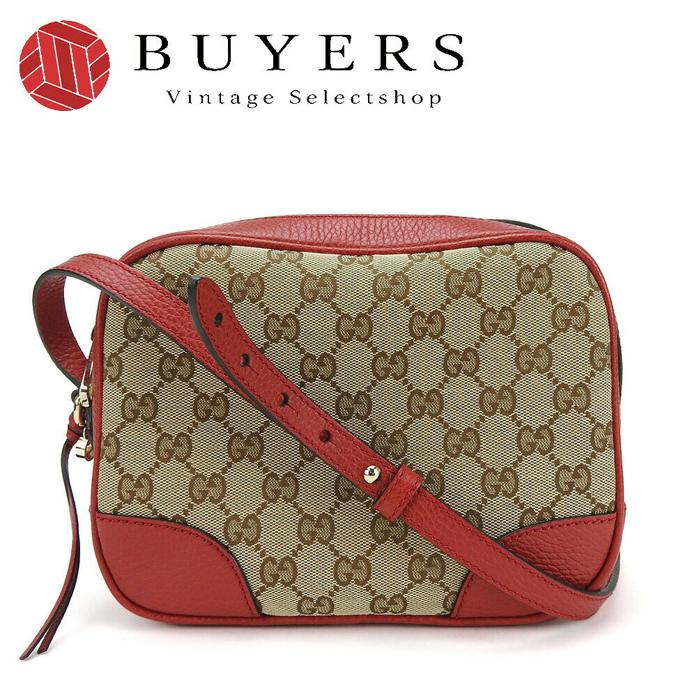 【10%OFF!!楽天スーパーSALE!!】【中古】グッチ ショルダー バッグ 斜めがけ 449413 GGキャンバス ベージュ レッド 赤 レザー 革 普段使い 差し色 オシャレ レディース 女性 gucci shoulder bag red leather canvas