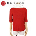 【中古】 ラルフローレン ニット リブ 5分袖 M コットン レッド ローレン ボートネック レディース 女性 RALPH LAUREN