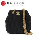【中古】 シャネル ショルダーバッグ コットン サテン ブラック - ゴールド金具 チェーン ココマーク レディース 女性 CHANEL