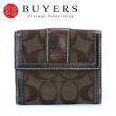 【中古】 コーチ 二つ折り財布 シグネチャー キャンバス レザー ブラウン ダークブラウン ゴールド金具 シンプル 普段使い 小物 レディース 女性 COACH