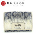 【中古】 コーチ 二つ折り財布 オプアート キャンバス レザー ホワイト ネイビー L字ファスナー 小物 レディース 女性 COACH