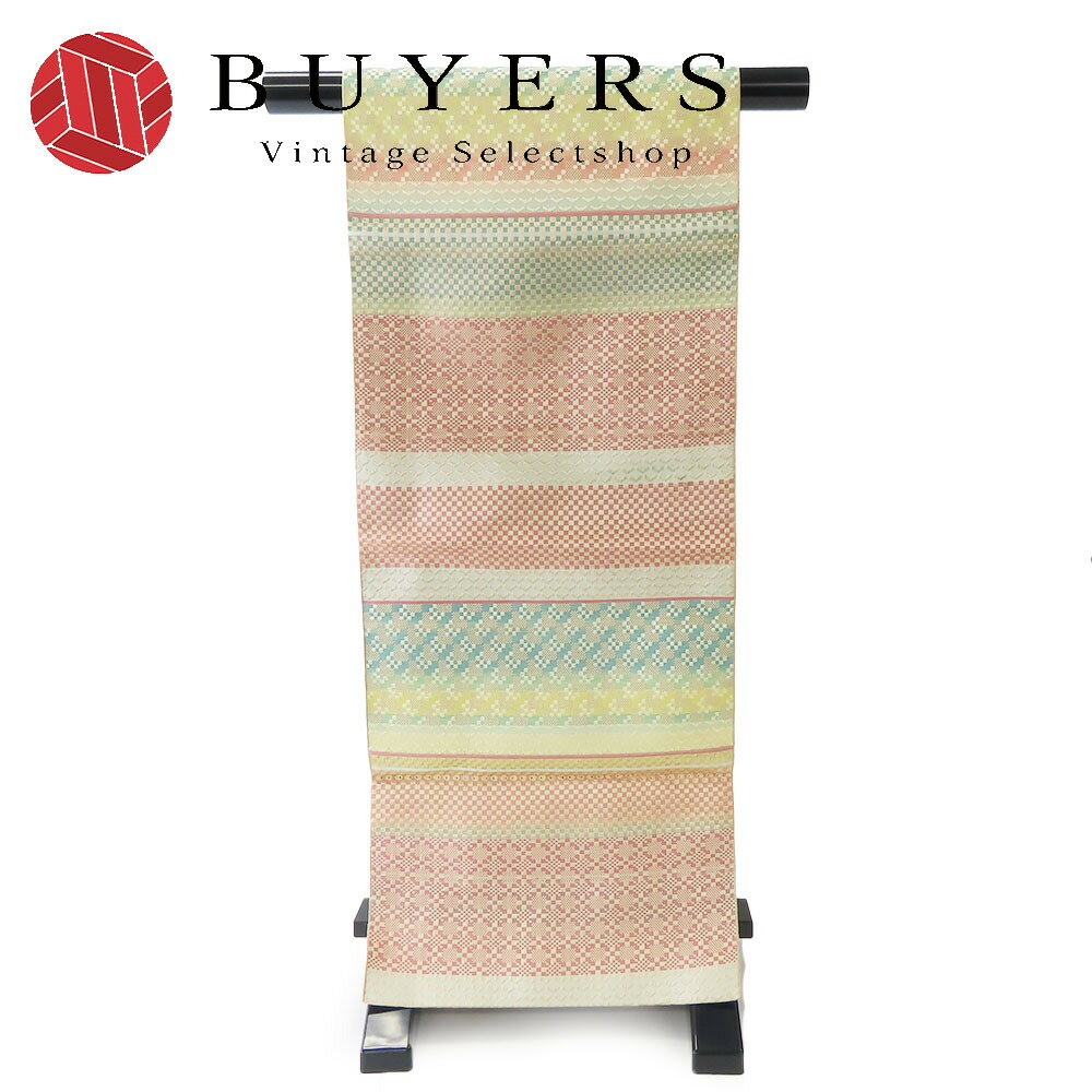【20%OFF!!楽天スーパーSALE!!】【中古】 名古屋帯 名古屋仕立 正絹(金銀糸除く) ピンク マルチカラー ..
