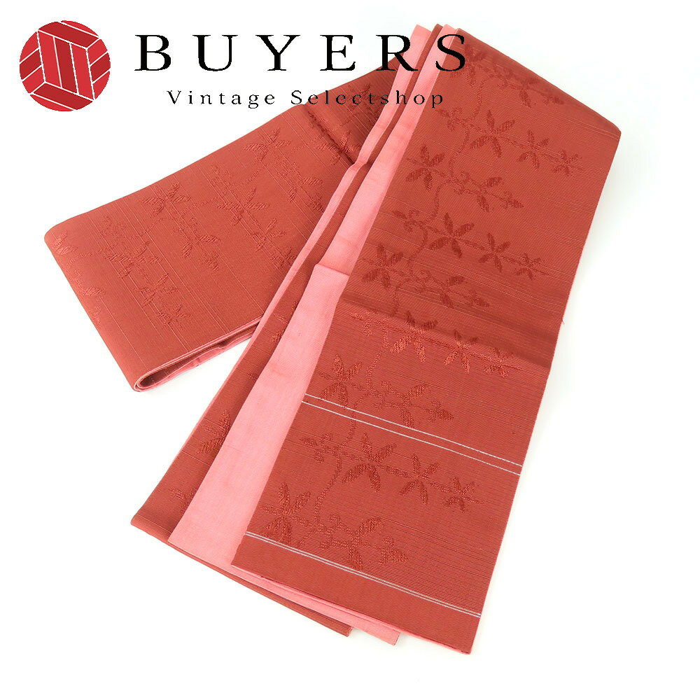 【中古】 半幅帯 正絹(金銀糸除く) 銀糸 あずき くすみ色 ピンク 和装 呉服 和服 きもの レディース 女性