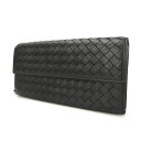 【中古】ボッテガヴェネタ BOTTEGA VENETA イントレチャート 二つ折り長財布 レザー 編み込み ブラック 黒 小物 ユニセックス メンズ レディース...