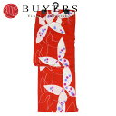 【中古】 浴衣 未使用展示品 綿 赤 白 ピンク パープル 蝶 水玉 可愛い 和装 呉服 和服 きもの レディース 女性