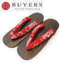 【中古】 下駄 未使用展示品 フリーサイズ ポリエステル 桐 赤 ピンク系 茶 浴衣用 桜柄 かわいい 和装 呉服 和服 きもの レディース 女性