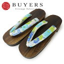 【最大30%OFFセール!】【中古】 下駄 未使用展示品 フリーサイズ ポリエステル 桐 青系 白 マルチカラー 浴衣用 菊模様 可愛い 和装 呉服 和服 きもの レディース 女性(4)