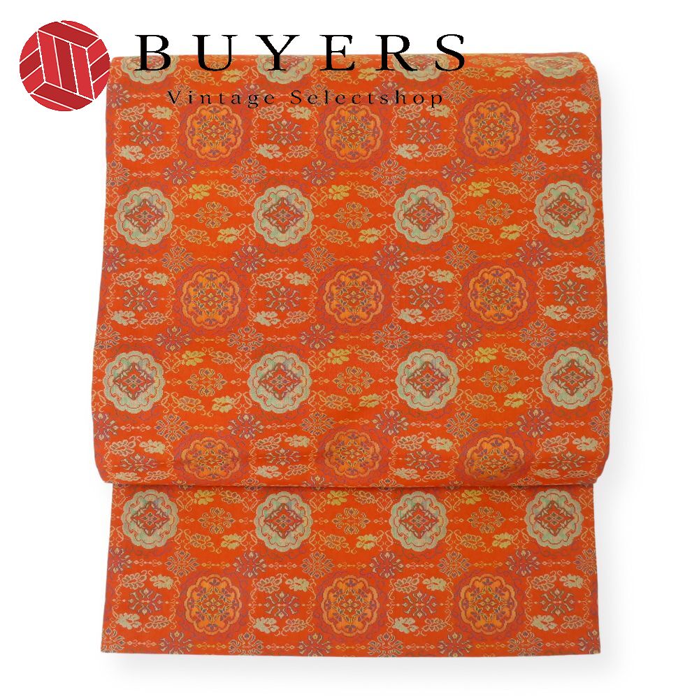 【20%OFF!!楽天スーパーSALE!!】【中古】 名古屋帯 九寸 正絹 オレンジ 花柄 名古屋仕立 和装 呉服 和..