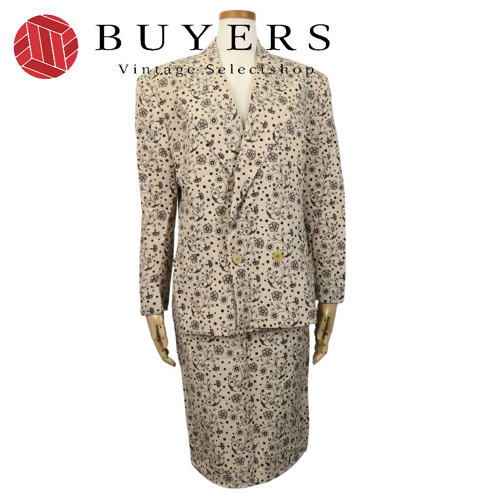 【中古】 ジャンニ・ヴェルサーチ セットアップ 小花柄 スーツ 40 9 ウール ベージュ ブラック ジャケット スカート アパレル メンズ 男性 Gianni...