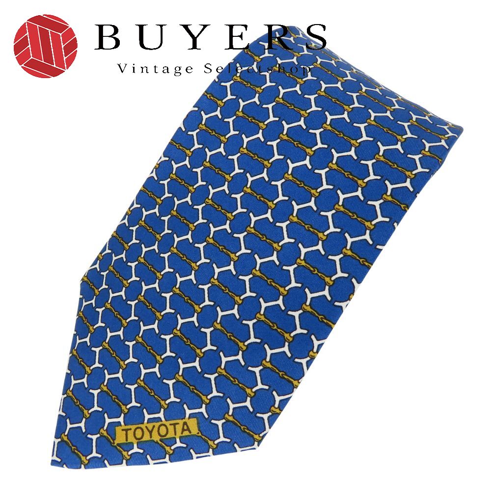 【中古】 エルメス ネクタイ トヨタ限定品 シルク ブルー系 ゴールド ホワイト ビジネス 紳士 スーツ メンズ 男性 HERMES