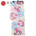 【中古】未使用展示品 浴衣 綿 薄ピンク系 マルチカラー 花柄 市松柄 大人可愛い 和装 呉服 和服 きもの レディース 女性