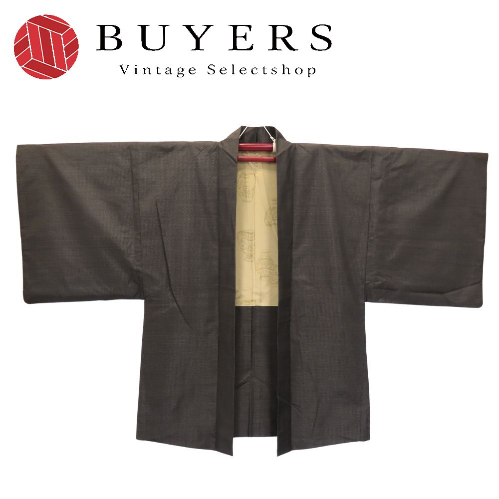 【中古】 羽織 大島紬 正絹 ブラウン ゴールド 裏地あり おしゃれ 和装 呉服 和服 きもの メンズ 男性