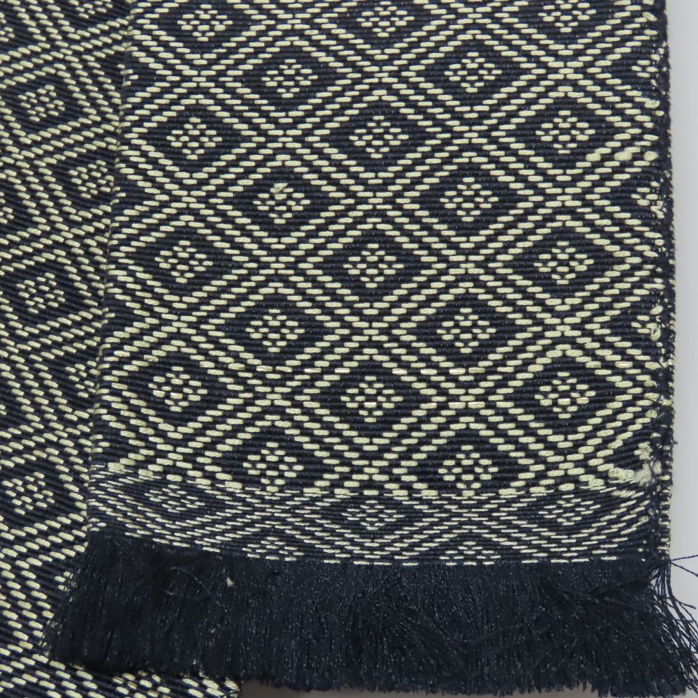 【中古】 男帯 角帯 正絹 ネイビー ベージュ系 菱柄 おしゃれ 和装 呉服 和服 きもの メンズ 男性