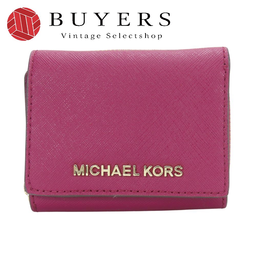 【中古】 マイケルコース 三つ折り財布 レザー マゼンタ シルバー金具 コンパクトウォレット レディース 女性 Michael Kors