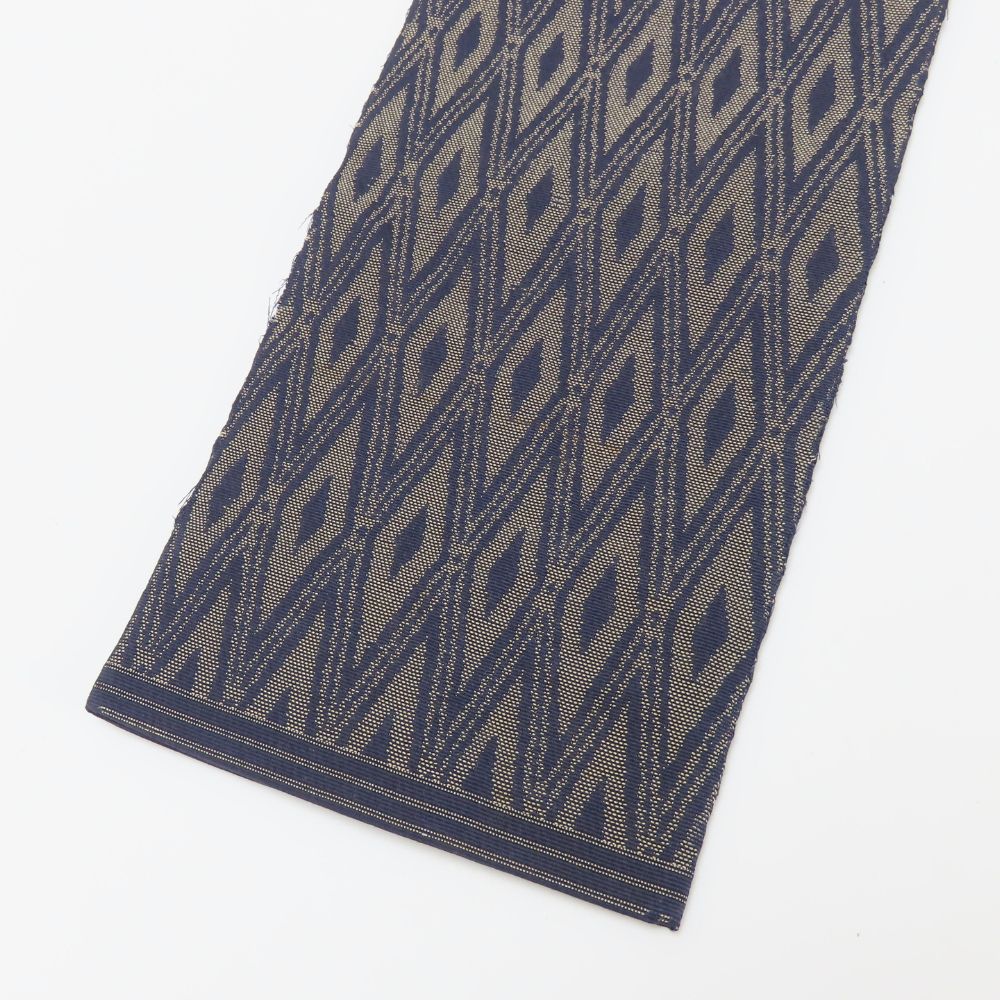 【中古】 男帯 正絹 ネイビー グレージュ系 川島織物 角帯 モダン 和装 呉服 和服 きもの メンズ 男性